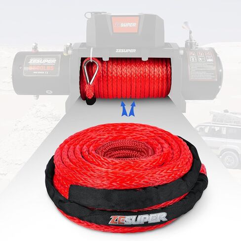 ZESUPER Synthetic Winch Rope 3/8" x 85ft Dyneema 12 Strand Winch Cable Car Tow Recovery Cable Winch Line Recovery Kit Winch Replacement Cable（RED） in Saudi Arabia