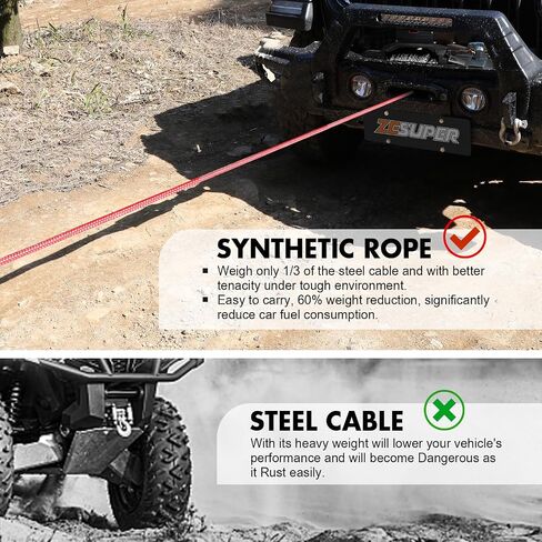 ZESUPER Synthetic Winch Rope 3/8" x 85ft Dyneema 12 Strand Winch Cable Car Tow Recovery Cable Winch Line Recovery Kit Winch Replacement Cable（RED） in Saudi Arabia