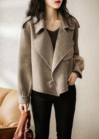 chouyatou Women's Fall Casual Cropped Wool Coat Open Front Loose Dressy Blazer Jacket Short Trench Coat in Saudi Arabia