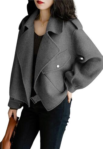 chouyatou Women's Fall Casual Cropped Wool Coat Open Front Loose Dressy Blazer Jacket Short Trench Coat in Saudi Arabia