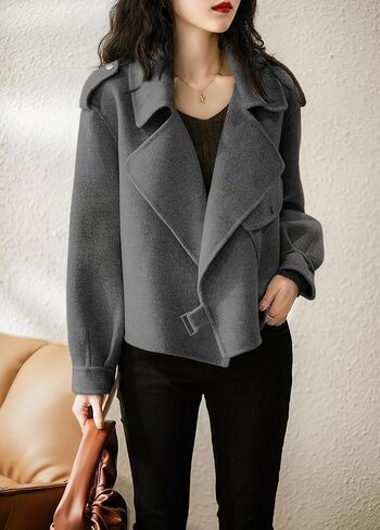 chouyatou Women's Fall Casual Cropped Wool Coat Open Front Loose Dressy Blazer Jacket Short Trench Coat in Saudi Arabia