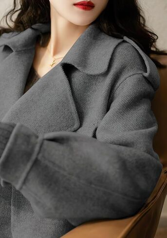 chouyatou Women's Fall Casual Cropped Wool Coat Open Front Loose Dressy Blazer Jacket Short Trench Coat in Saudi Arabia