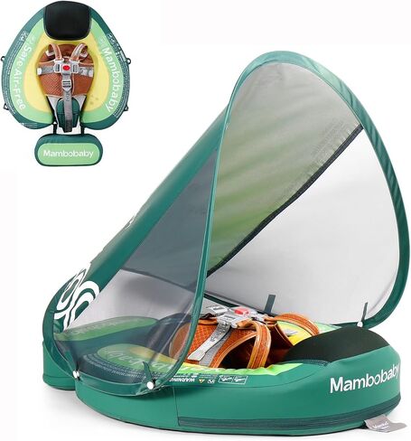 عوامة مامبوبيبي 2024 مع مظلة، عوامة سباحة صلبة غير قابلة للنفخ للأطفال، ترقية مادة النسيج الناعمة الصديقة للبشرة، عوامة حمام السباحة للرضع، مدرب سباحة ذكي للأطفال الرضع من عمر 3 إلى 24 شهرًا in Kuwait