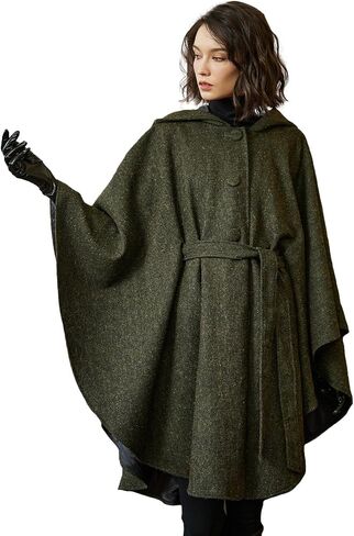 Beautelicate Women Tweed Tweed Bitted Cloak Buttons Closure Satin Satin بطانة الصوف المعطف in Kuwait