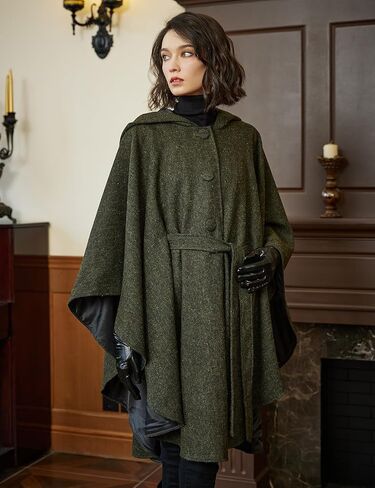 Beautelicate Women Tweed Tweed Bitted Cloak Buttons Closure Satin Satin بطانة الصوف المعطف in Kuwait
