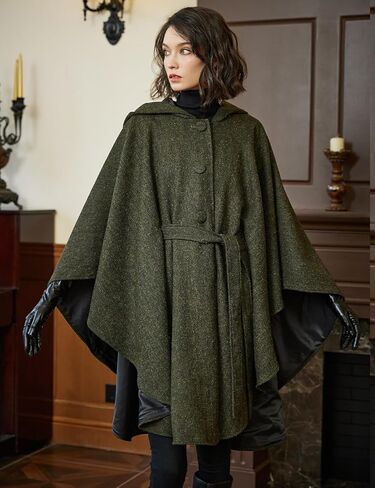 Beautelicate Women Tweed Tweed Bitted Cloak Buttons Closure Satin Satin بطانة الصوف المعطف in Kuwait