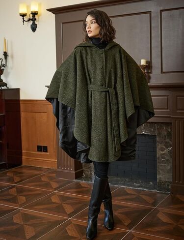 Beautelicate Women Tweed Tweed Bitted Cloak Buttons Closure Satin Satin بطانة الصوف المعطف in Kuwait