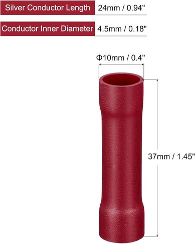 محطات MECCANIXITY Butt Crimp PVC باللون الأحمر 8 AWG معزولة بالكامل لتجعيد الأسلاك الكهربائية، حزمة من 3 in Saudi Arabia