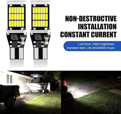 4 PCS 921 LED مصابيح عكسية LED ، 6500K Super Bright T15 4014 45SMD لمصابيح ، Canbus خالية من الأخطاء 360 ° إضاءة الفرامل الأضواء الإشارة الاحتياطية ، ملاءمة عالمية لشاحنات سيارات سيارات الدفع الرباعي (أبيض) in Kuwait