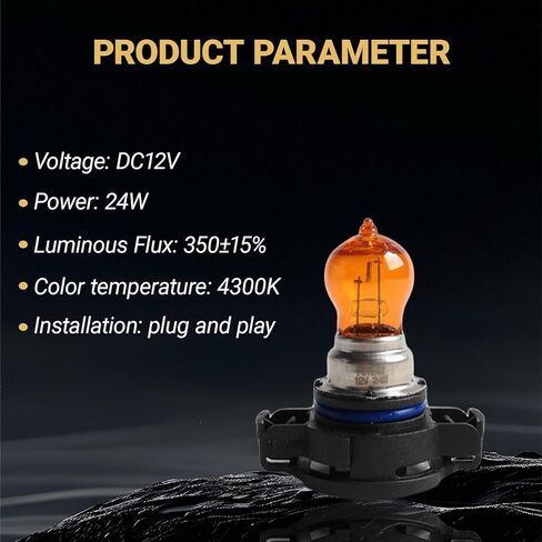 2 PCS PSY24W Car Fog Light Bulb, 12V Daytime Running Lamps, Turn Signal Bulb, Brake Light, Reversing Light Bulb, Automotive Clear Glass Bulbs Lighting Accessory, Universal for Most Cars (Amber) in Kuwait