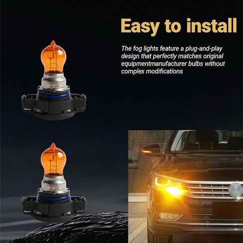 2 PCS PSY24W Car Fog Light Bulb, 12V Daytime Running Lamps, Turn Signal Bulb, Brake Light, Reversing Light Bulb, Automotive Clear Glass Bulbs Lighting Accessory, Universal for Most Cars (Amber) in Kuwait