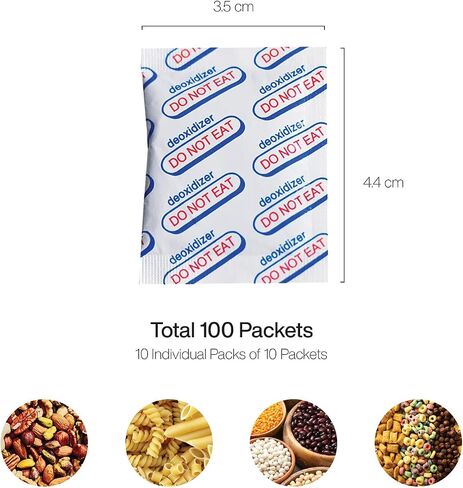 50cc (10 Packs of 10, Total 100 Packets) Oxygen Absorbers for Food Storage, Food Grade Oxygen Absorbers Packets with Oxygen Indicator for Long Term Storage and Preservation (50CC(100-Pack)) in Kuwait
