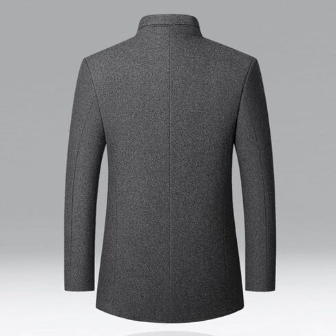 Men's Wool Trench Jacket & Coat Warm Quilted Single Breasted Band Collar Long Sleeve Winter Button Slim Fit Peacoat in Kuwait