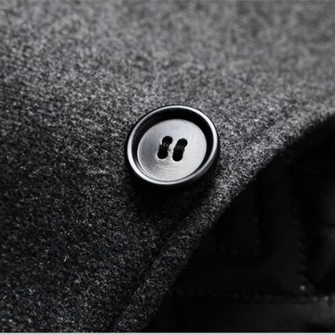 Men's Wool Trench Jacket & Coat Warm Quilted Single Breasted Band Collar Long Sleeve Winter Button Slim Fit Peacoat in Kuwait