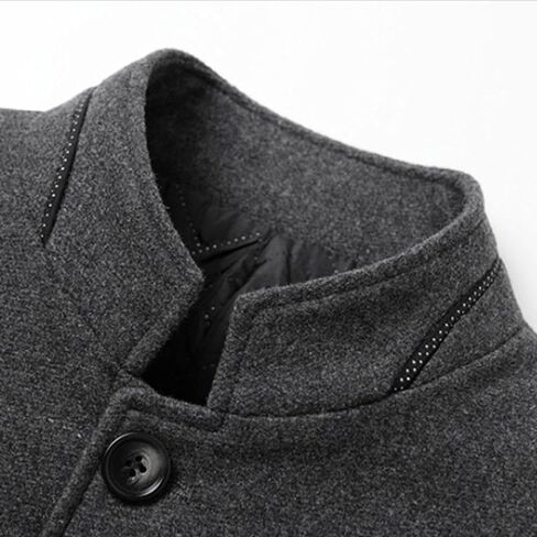 Men's Wool Trench Jacket & Coat Warm Quilted Single Breasted Band Collar Long Sleeve Winter Button Slim Fit Peacoat in Kuwait