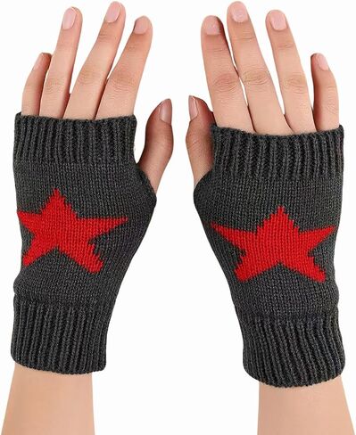 Yolrdiw Women's Therian Star Gloves Light Length Mitten Mitten for Y2K Emo Grunge Punk Goth Excalities in Kuwait