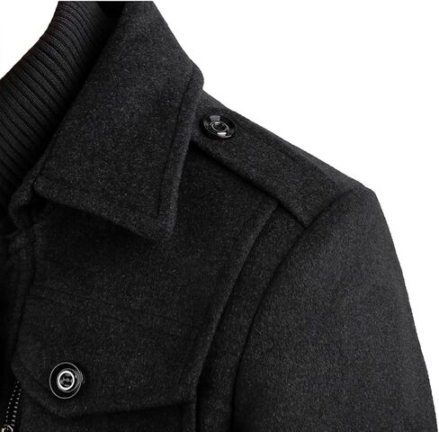 APTRO Men's Pea Coat Wool Jacket Windbreaker Single Breasted Winter Coat in Kuwait