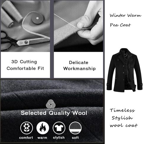 APTRO Men's Pea Coat Wool Jacket Windbreaker Single Breasted Winter Coat in Kuwait