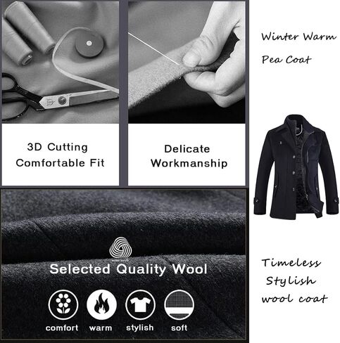 APTRO Men's Pea Coat Wool Jacket Windbreaker Single Breasted Winter Coat in Saudi Arabia