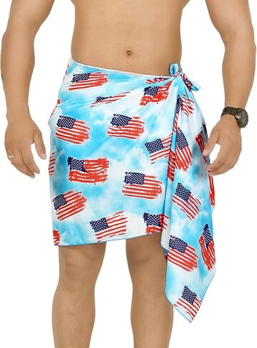 LA LEELA Men's Patriotic 4th of July USA Flag Swimwear Summer Sarong Swim Trunk Pareo Beach Wrap in Saudi Arabia