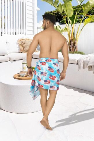 LA LEELA Men's Patriotic 4th of July USA Flag Swimwear Summer Sarong Swim Trunk Pareo Beach Wrap in Saudi Arabia