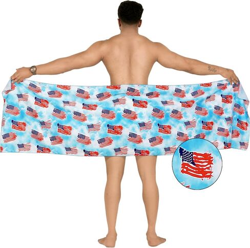 LA LEELA Men's Patriotic 4th of July USA Flag Swimwear Summer Sarong Swim Trunk Pareo Beach Wrap in Saudi Arabia