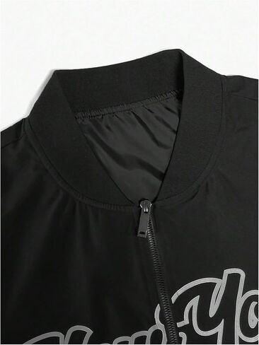 Men's Letter Printed Long Sleeve Bomber Jackets Zip Up Outerwear Coats in Kuwait