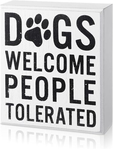 Dogs Welcome People Tolerated Dog Lover Decor Presents for Animal Lovers Wood Dog Box Sign Welcome Word Dog Signs Rustic Wall Decor Art Pet Saying Farmhouse Decor, 5 x 6 x 1.77 Inch (Black Bottom) in Saudi Arabia