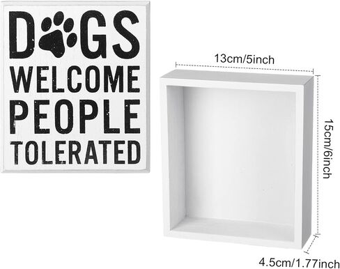 Dogs Welcome People Tolerated Dog Lover Decor Presents for Animal Lovers Wood Dog Box Sign Welcome Word Dog Signs Rustic Wall Decor Art Pet Saying Farmhouse Decor, 5 x 6 x 1.77 Inch (Black Bottom) in Saudi Arabia