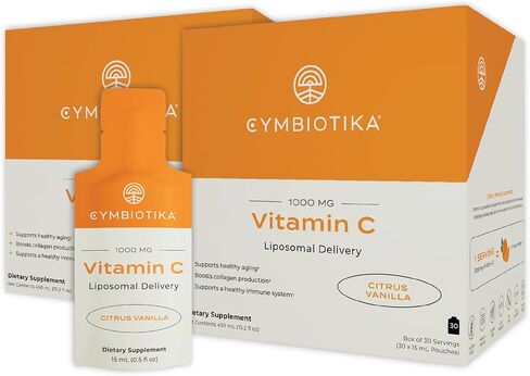 CYMBIOTIKA Vitamin C Individual Packets, Liposomal Delivery, Supplement for Immune Support, Collagen Boost, & Healthy Aging, Skin Hydration Packets, Citrus Vanilla Flavor, 60 Servings, 2pck (2) in Saudi Arabia