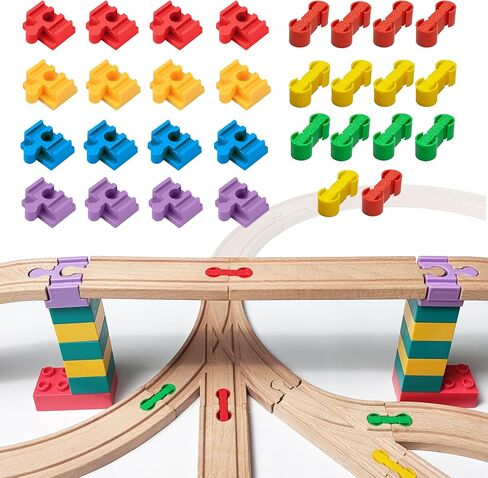 Wooden Train Track Accessories, 30 Pcs Colorful Dog Bone Track Connectors, Compatible with All Wooden Train Track, Christmas Birthday Gift for Boys Girls, Track Toys Expansion Pack for Kids Ages 3+ in Saudi Arabia