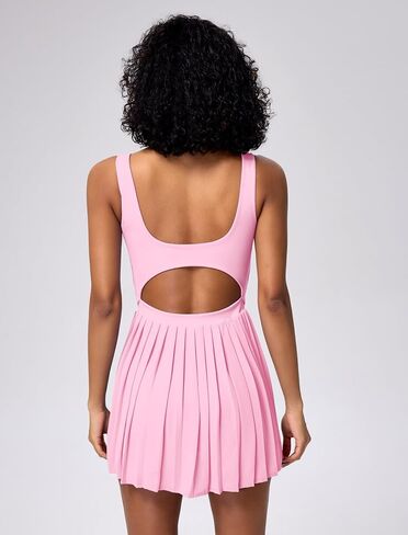 ABOCIW Tennis Dress for Women Square Neck Pleated Athletic Dress with Built-in Shorts & Bra Workout Golf Exercise Dress in Saudi Arabia