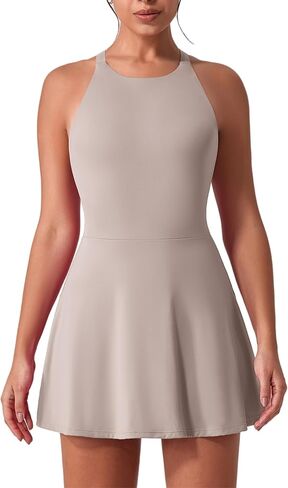 Women's Tennis Dress Sleeveless 2-in-1 with Built-in Bra & Shorts Pockets Active Yoga Golf Dress in Kuwait