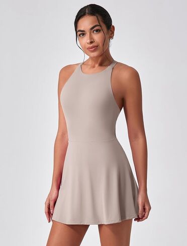 Women's Tennis Dress Sleeveless 2-in-1 with Built-in Bra & Shorts Pockets Active Yoga Golf Dress in Kuwait