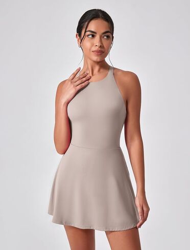 Women's Tennis Dress Sleeveless 2-in-1 with Built-in Bra & Shorts Pockets Active Yoga Golf Dress in Kuwait