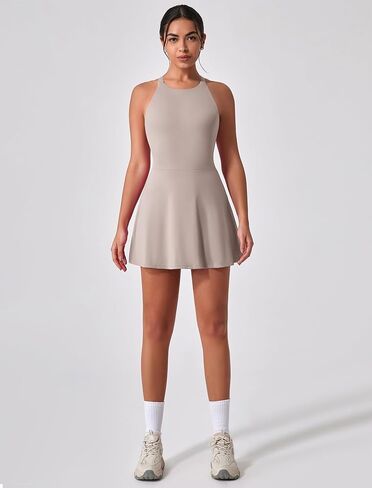 Women's Tennis Dress Sleeveless 2-in-1 with Built-in Bra & Shorts Pockets Active Yoga Golf Dress in Kuwait