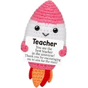 Funny Crochet Rocket Teacher Appreciation Gifts for Women,Best Teacher Birthday Retirement End of Year Thank You Gifts from Student,Small Cute Handmade Emotional Support Knitted Stuff Things Decor