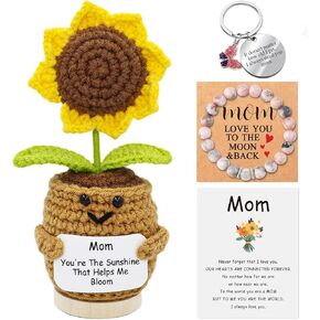 Lamyba Mom Gifts,Mothers Day Gifts for Mom,Handmade Positive Sunflower Doll Crochet with Card,Keychains,Bracelet and Gift Card,Birthday/Easter Gift