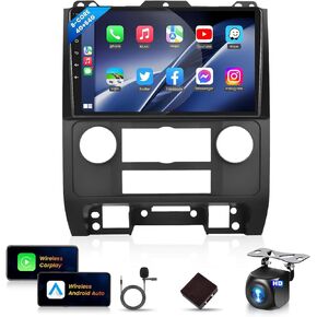 Podofo Octa Core 4G+64G لسيارة Ford Escape/Ford Kuga/Mazda Tribute 2007-2012 ستيريو سيارة Android مع CarPlay Android Auto اللاسلكي، راديو بلوتوث بشاشة لمس 9 بوصة مع GPS FM/RDS WiFi DSP كاميرا احتياطية