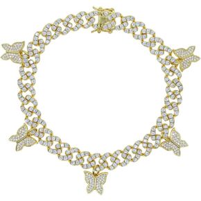 14K Gold Moissanite Butterfly Tennis Tennis Anklet ، 9-10inch و 9 مم ، هدية في الكاحل الأنيقة لها وأميها (أصفر ، 9 بوصات)