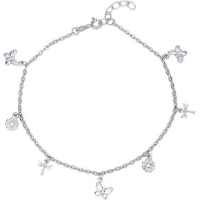 المجوهرات الفضية الاسترليني - Rhodium مطلي 925 ختم - متدلي متعددة الخيول - مجوهرات القدم الأنيقة المصممة بشكل جميل - 9 "Long + 1" موسع