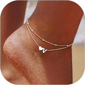 ChicSilver Sterling Silver Anklets for Women Hypoallergenic Womens Ankle Bracelets for Women Layered Heart Anklet With Initials Womens Anklets Jewelry for Mom Wife