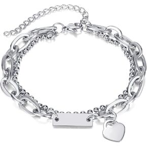 Vjosa Fashion Heart Bracelet Bar Stainsal Steeld Stains Bar Double Liner Bracelet