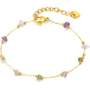 VJOSA Fashion 18K Gold Plated Colorful Natural Stone Bracelet Stainless Steel Link Chain Bracelet