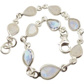 925 Sterling Silver Natural Facetted Rainbow Moonstone Bracelet 8.3"