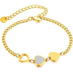 الموضة الفولاذ المقاوم للصدأ مكعب Zirconia Hearts Charm سوار سلسلة سوار