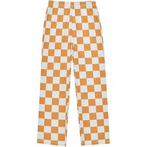 Pigsaly Boys' Pants Orange White Squares Plaid Long Bottoms Checkered Lattice Jogger Pants Elastic Waist Trousers S