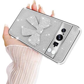 for Google Pixle 8 Pro Case, Pixle 8 Pro Case for Women Glitter Crystal Soft Stylish Clear TPU Luxury Cute Protective Cover with Kickstand Strap for Google Pixel 8 Pro 6.7 inch(Glitter Purple)