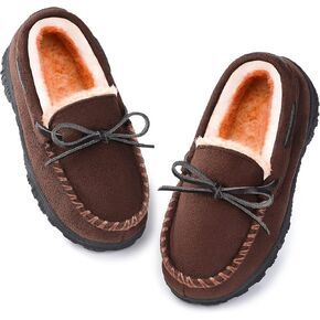 الأولاد والبنات ذاكرة الرغوة النعال moccasin - بطانة فروي أفخم ، غير انزلاق داخلي/في الهواء الطلق للأطفال الكبار ، الأطفال الصغار والطفل