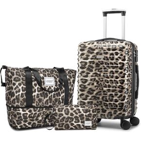 LARVENDER Carry on Luggage 22x14x9 Airline Approved, 20 Inch Hardside Suitcase with Wheels TSA Lock, PC+ABS Lightweight Carry on Suitcases for Women, Cheetah Print (20/DB/TB)